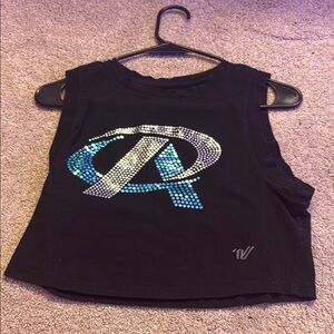 Kids Black Sleeveless Top with Blue and Silver Design